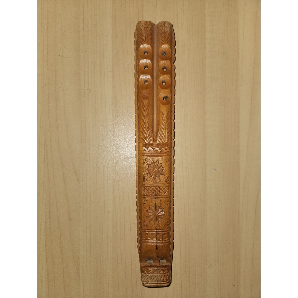VTG Yugoslavian Slav Hand Carved Wood Double Flute BALKAN DVOJNICA Instrument